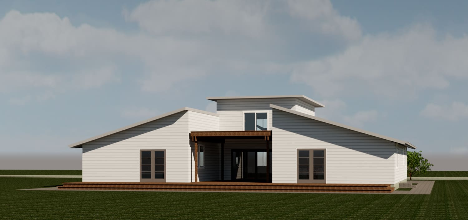 Artistic Representation of Barn House from Rear Side